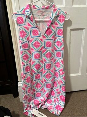 MAHI GOLD Pink & Aqua Geometric Sleeveless Collared Shift Dress